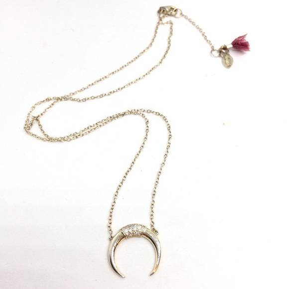 SHASHI 925 VERMEIL HORN NECKLACE RHINESTONE 18k GOLD PLATED STERLING DAINTY - Picture 11 of 11